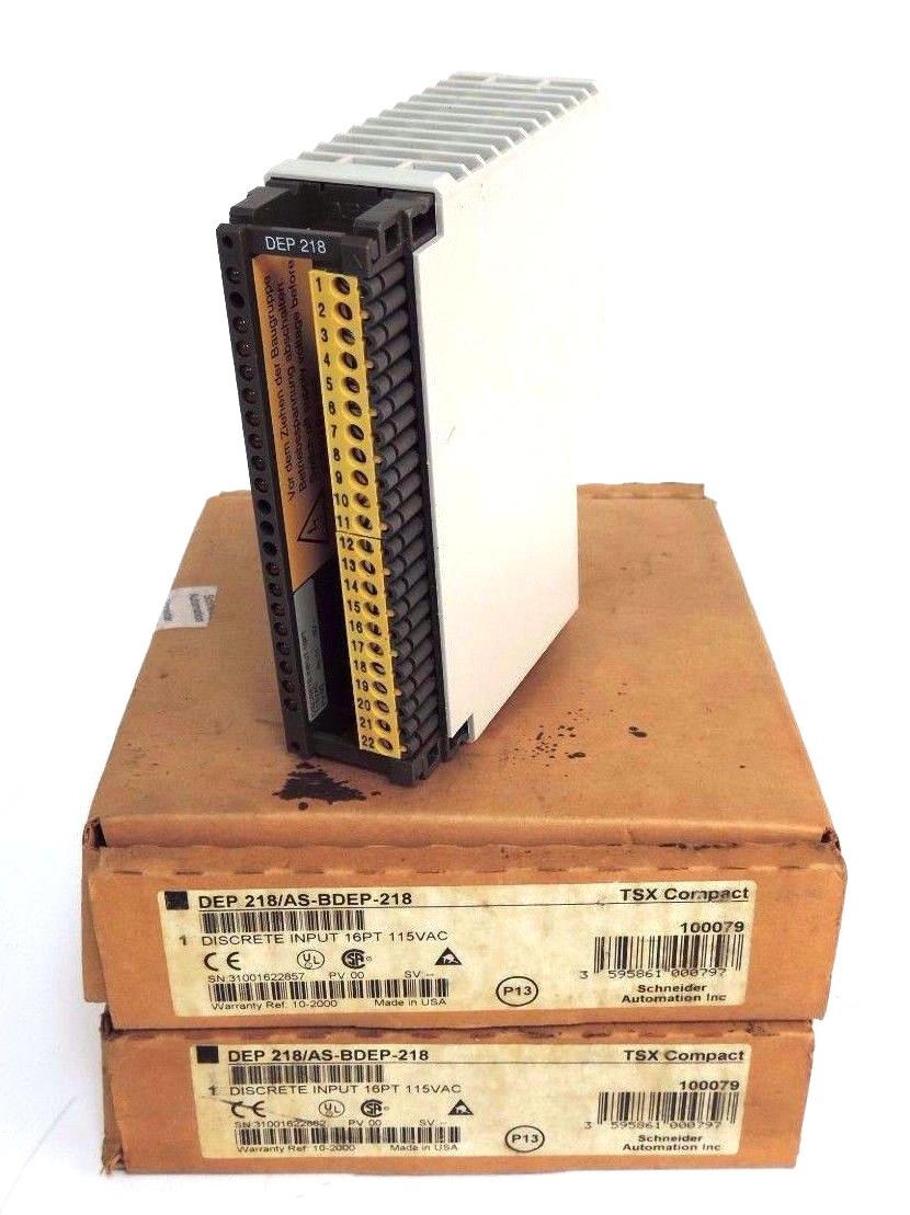 Used LOT OF 2 NIB SCHNEIDER AUTOMATION DEP 218/AS-BDEP-218 INPUT MODULES 16PT, 115VAC