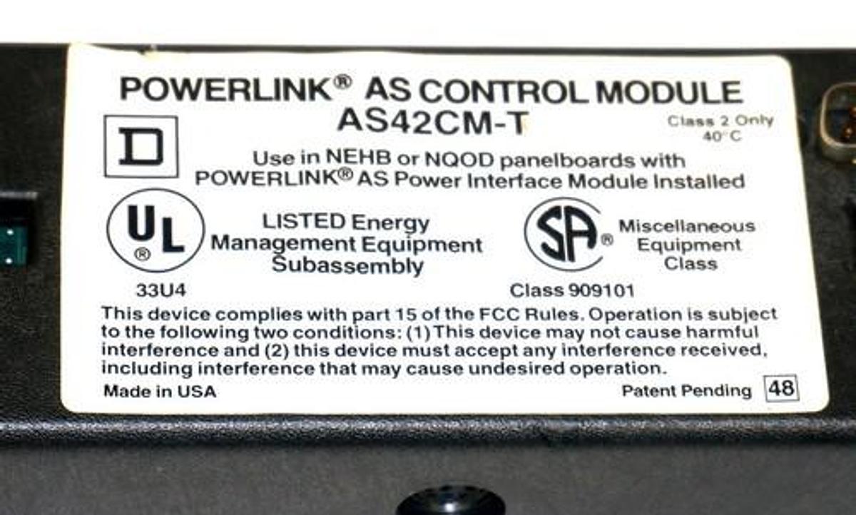 Used SQUARE D AS42CM-T AS CONTROL MODULE SER. B3, FWARE. U4:0101 U8:0300