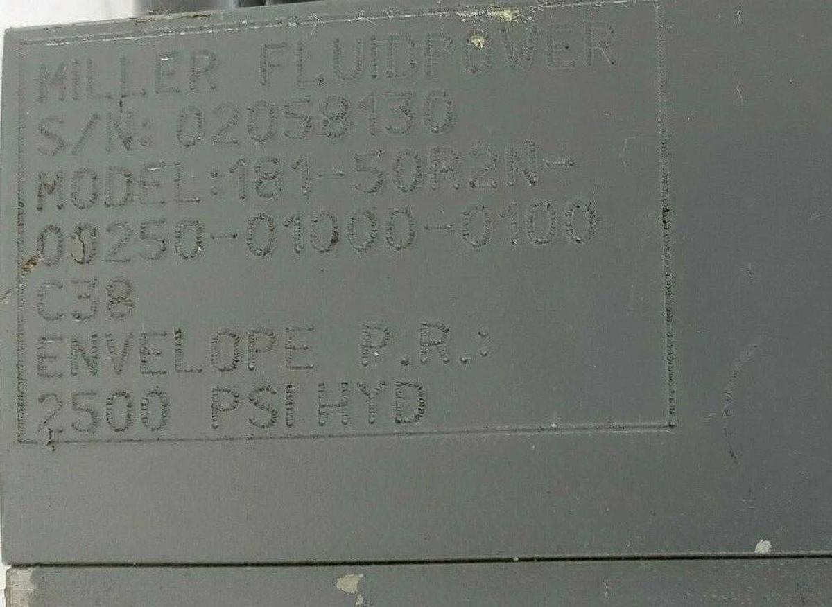 Used MILLER HV SERIES 50R2N-00250-01000-0100 HYDRAULIC CYLINDER 2500PSI