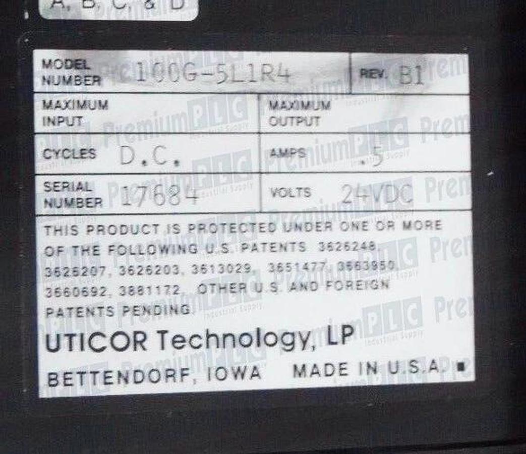 Used AVG UTICOR 100G-5L1R4 POWER GRAPHIC INTERFACE PANEL REV B1 24VDC 100G5L1R4