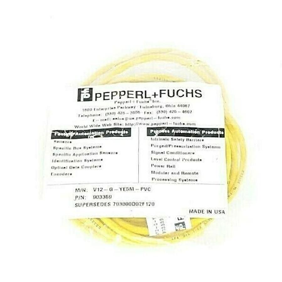 Used NEW PEPPERL+FUCHS V12-G-YE5M-PVC CORDSET 5M, 903559, SUPERSEDES 703000D02F120