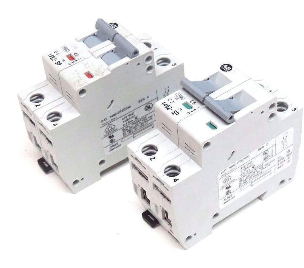Used LOT OF 2 ALLEN BRADLEY 1492-SP2C020 & 1492-SP2D030 CIRCUIT BREAKERS SER. C