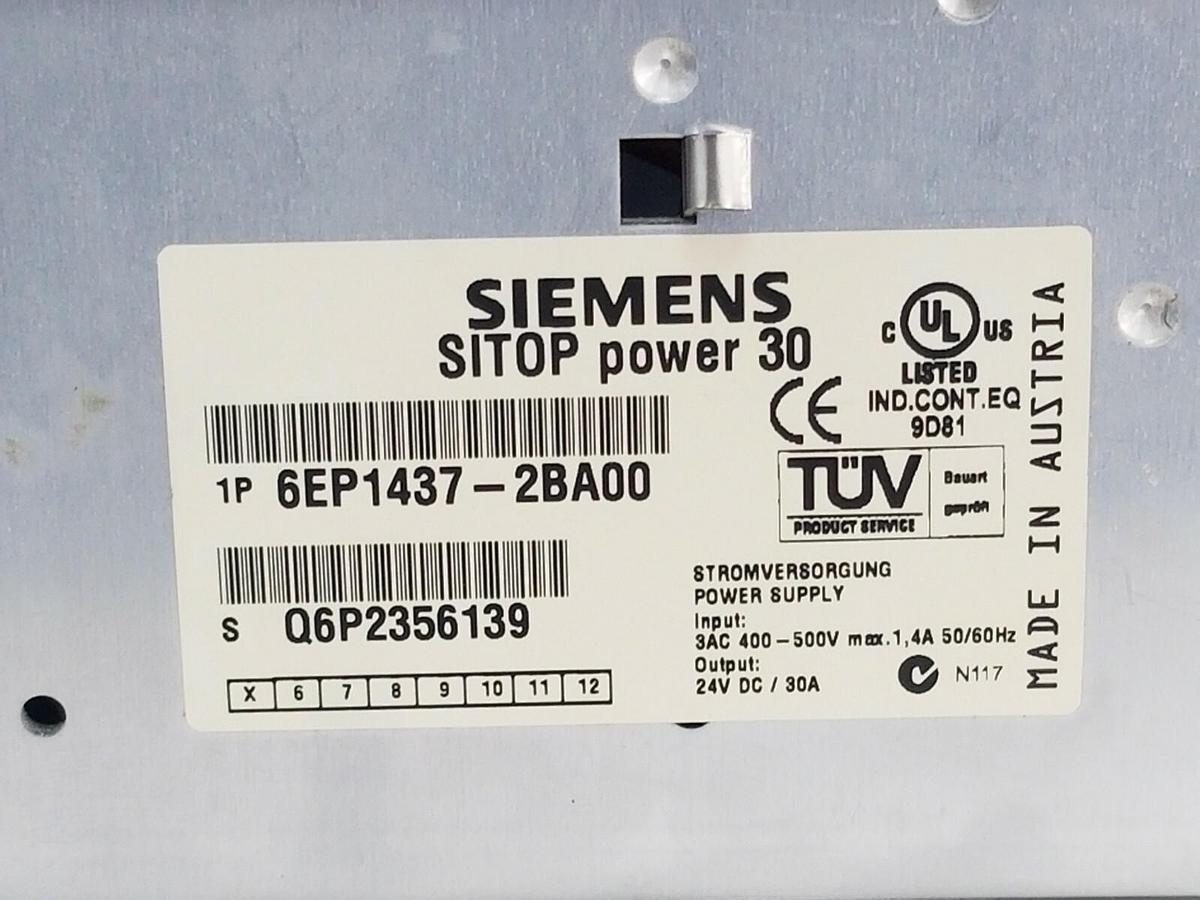Used SIEMENS 6EP1 437-2BA00 SITOP POWER SUPPLY 30 E-STAND VER. 5 30A 24VDC