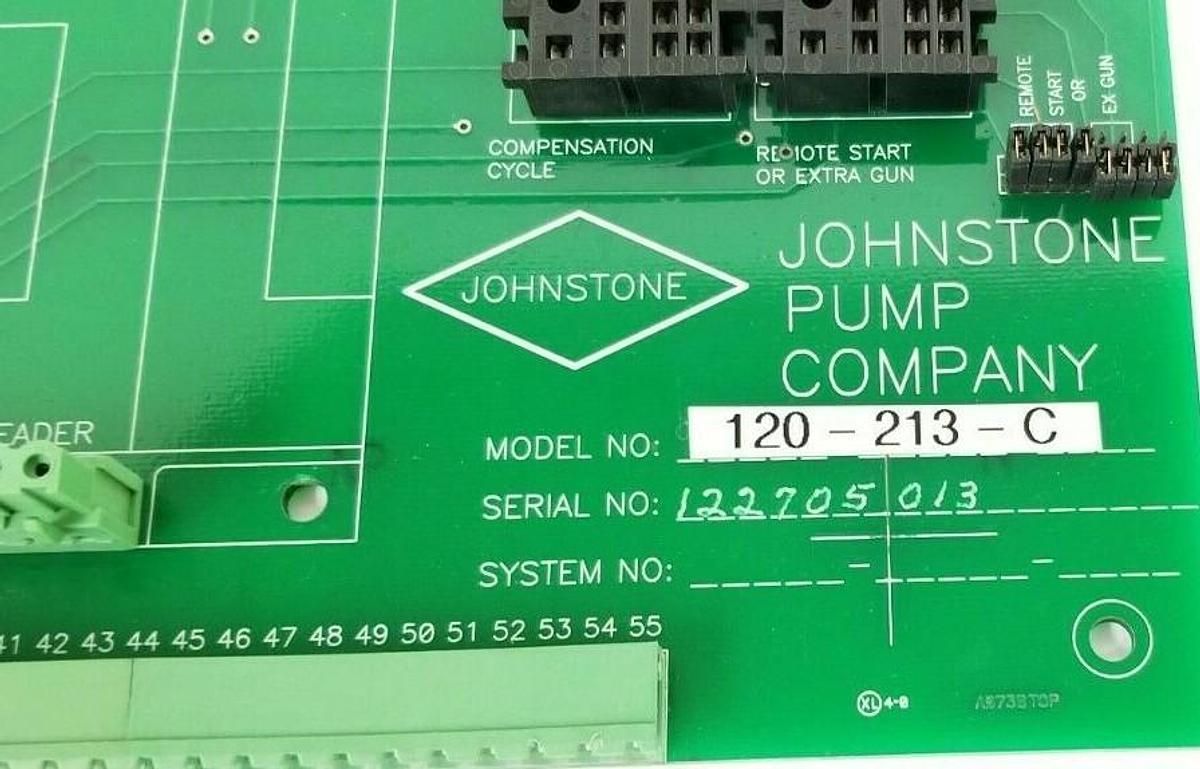 Used JOHNSTONE PUMP CO. 120-213-C CONTROL BOARD W/O RELAYS A073B 120213C