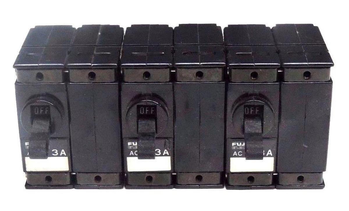 Used LOT OF 3 FUJI ELECTRIC CP32E/3 CIRCUIT PROTECTORS 250VAC, 50/60HZ, 3A, CP32E1