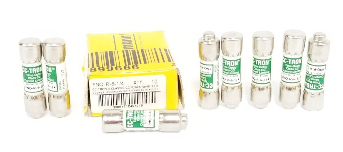 Used BOX OF 8 NEW COOPER BUSSMANN FNQ-R-6-1/4 CC TRON FUSES