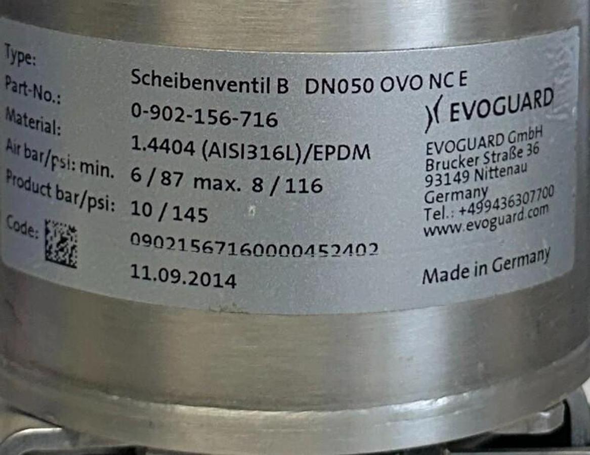 Used KRONES 0-902-156-716 / DN050 OVO NC E EVOGUARD HYGIENIC VALVE STAINLESS USNP