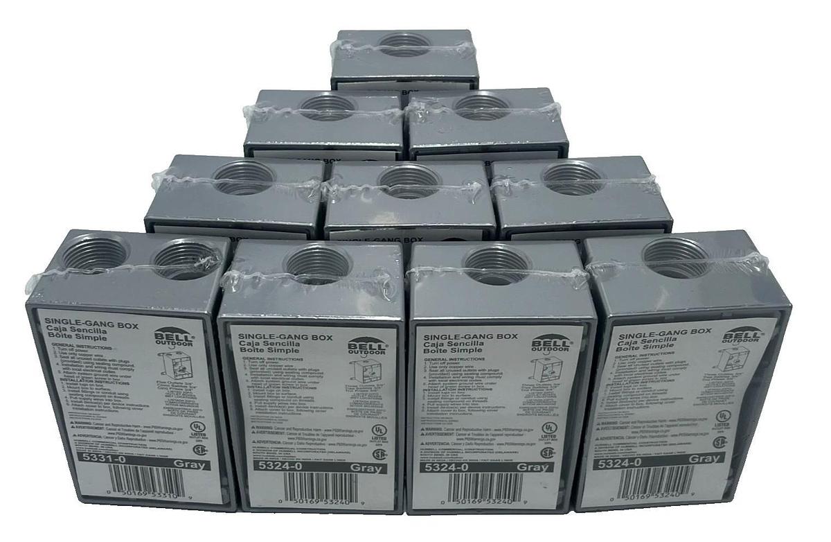 Used LOT OF 10 BELL OUTDOOR 5331‑0 SINGLE GANG BOX 5 x ¾″ GRAY WEATHERPROOF ALUMINUM