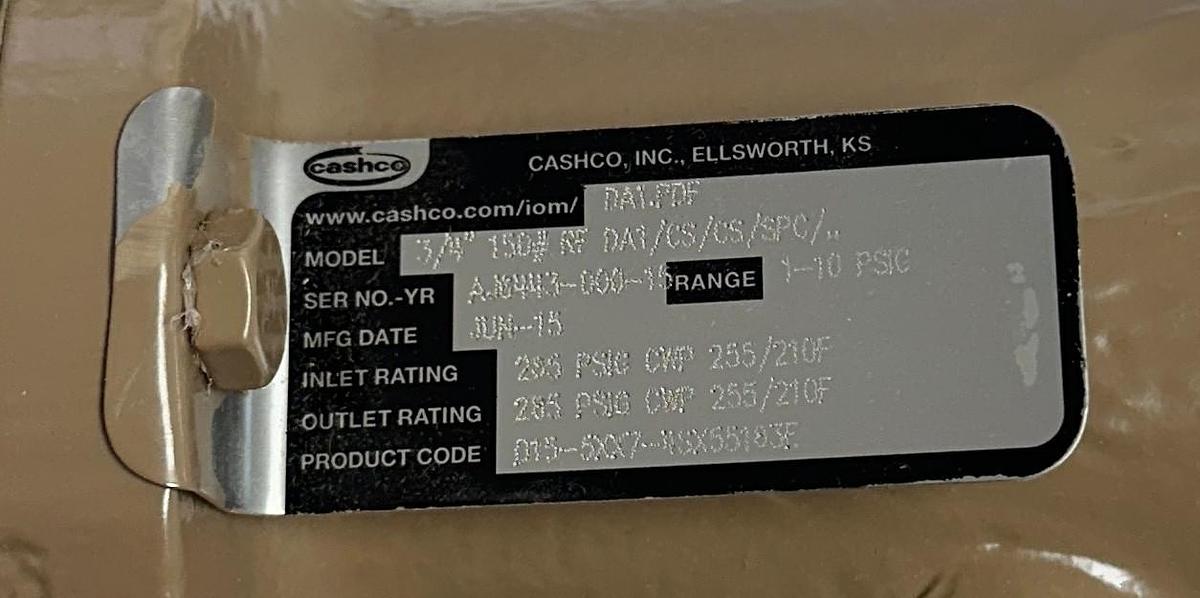 Used CASHCO D15-5XX7-4SX55183E / D155XX74SX55183E REDUCING REGULATOR 3/4'' DA1 NSMP