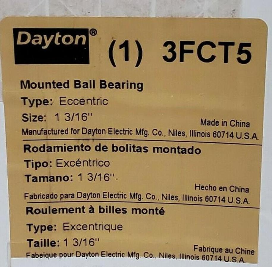 NIB DAYTON 3FCT5 MOUNTED BALL BEARING TYPE: ECCENTRIC SIZE: 1-3/16''