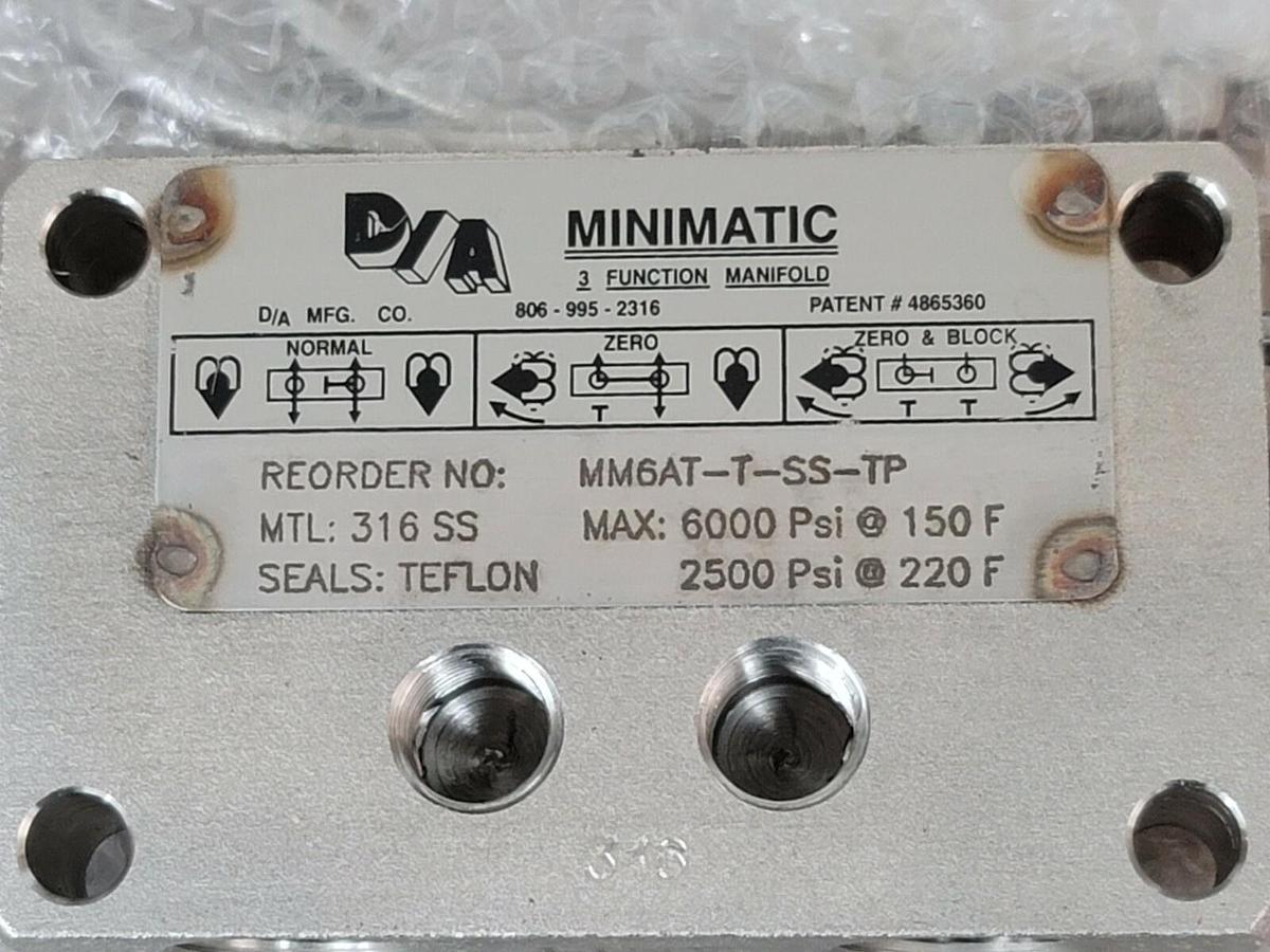 NEW D/A MINIMATIC MM6AT-T-SS-TP 3-FUNCTION MANIFOLD MTL: 316SS