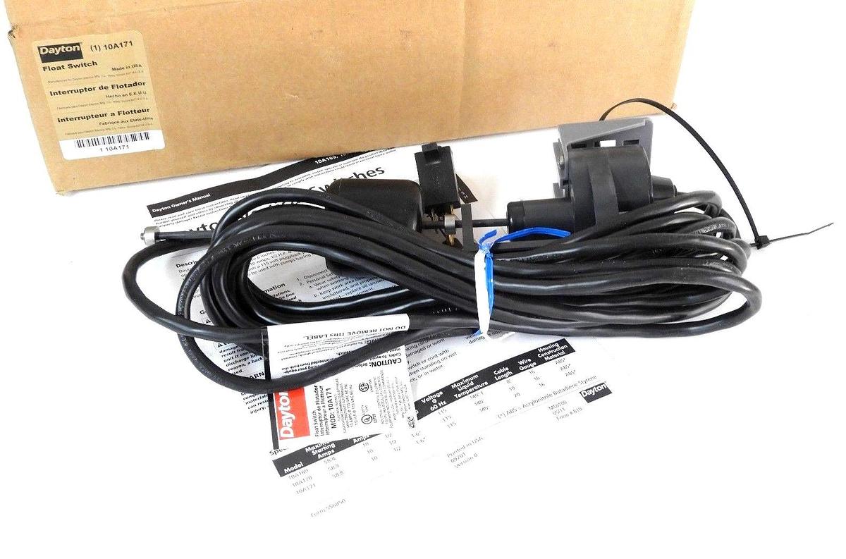 Used NIB DAYTON 10A171 VERTICAL FLOAT SWITCH TYPE VS 1237, 1/2 HP, 20FT CORD, 115VAC
