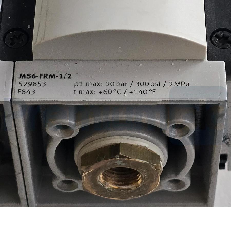 Used Festo SFAM-62-5000L-M-2SV-M12 | 564940 Flow Sensor w/MS6-FRM-1/2 Filter & 529853