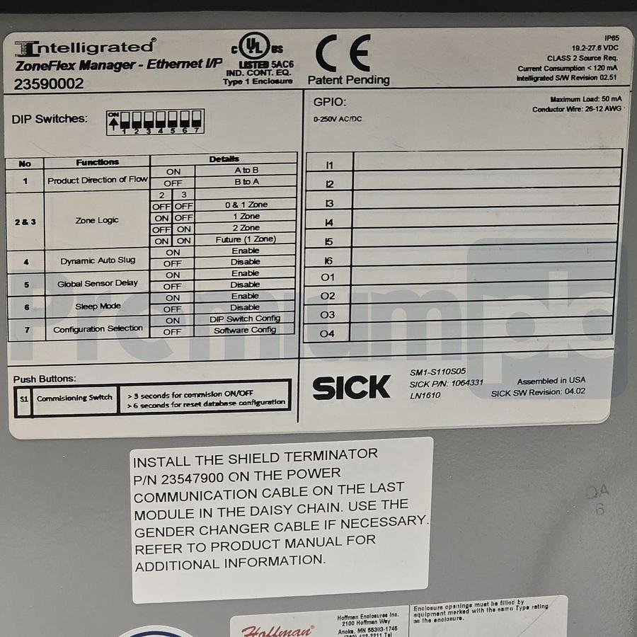 Used Intelligrated 23590002 SICK 1064331 ZoneFlex Manager Switch SM1-S110S05 NSNP