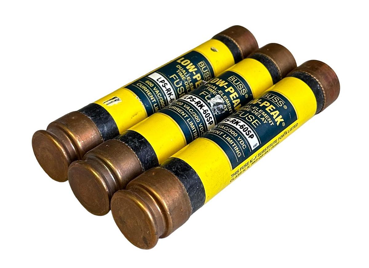 Used 3 NEW BUSS LPS-RK-60SP / LPSRK60SP DUAL-ELEMENT TIME-DELAY FUSES 600VAC/300VDC