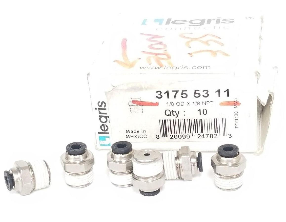Used LOT OF 6 NIB LEGRIS 3175-53-11 MALE CONNECTORS 1/8 OD X 1/8 NPT, 31755311
