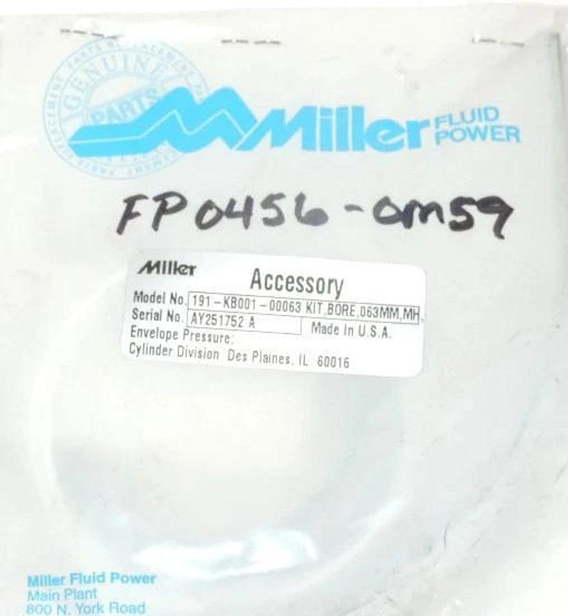 NEW MILLER FLUID POWER 191-KB001-00063 BORE KIT, 063MM, MH, SERIAL NO: AY251752A