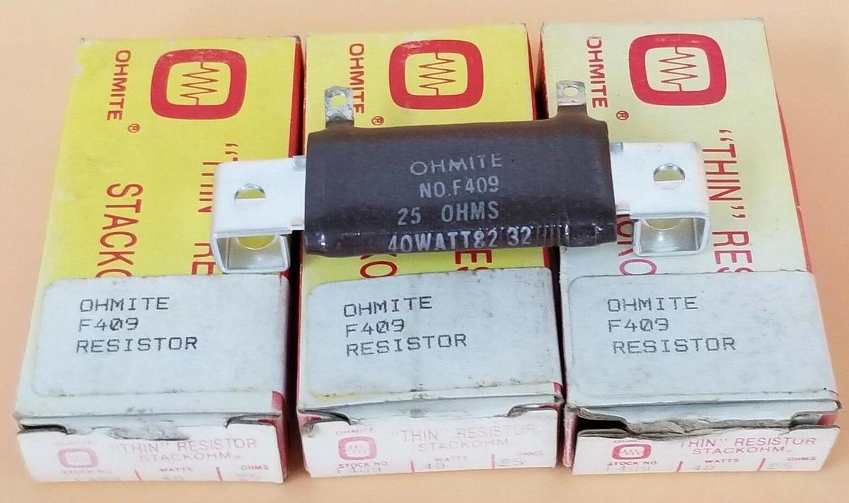Used LOT OF 4 NIB OHMITE STOCK NO. F409 RESISTORS 40W 25 OHMS
