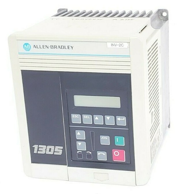 Used ALLEN BRADLEY 1305-BA03A-HA2 AC DRIVE SER. B 3 PH 1HP 0.75KW W/ 1201-HA2