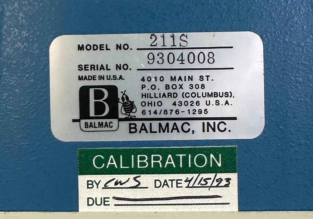 Used BALMAC INC MODEL 211S VIBRATION METER W/ MODEL 163 PROBE, CABLES AND CASE
