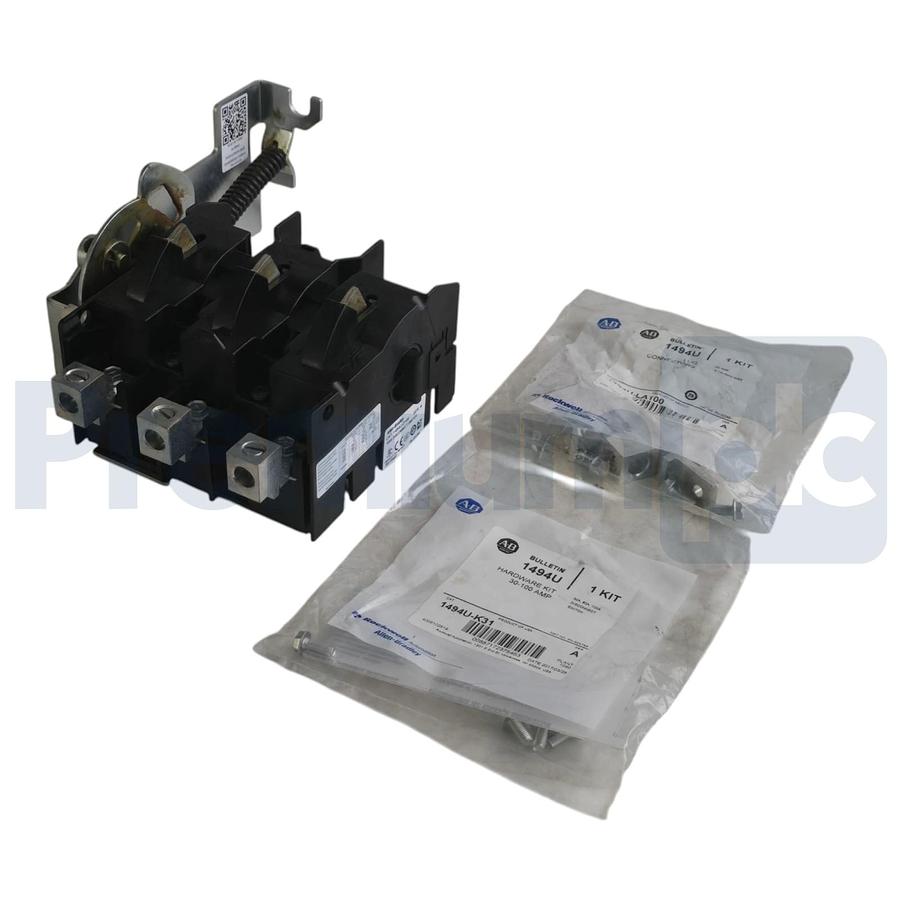 Surplus Allen Bradley 1494U-D100 /A Disconnect Switch 100A w/Lugs & Hardware Kit 885630944197