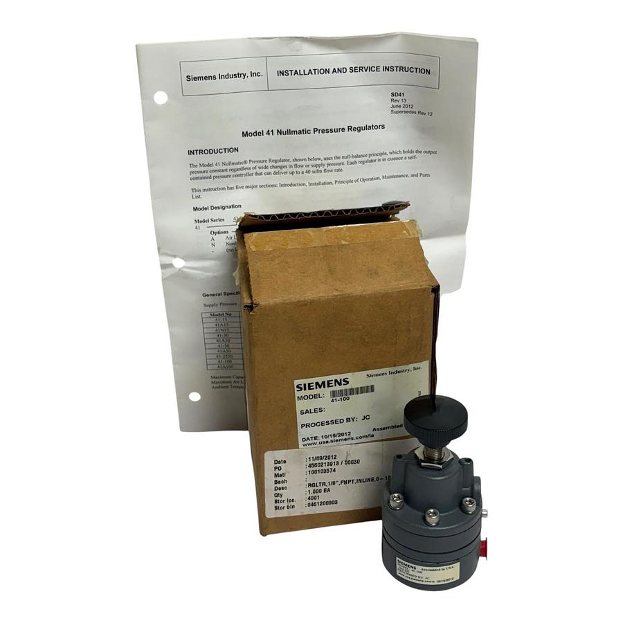Used Siemens Model 41 Nullmatic Pressure Regulator 41-100 1/8" FNPT 0-100 PSI New
