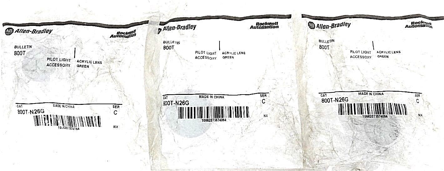 LOT OF 3 NEW ALLEN BRADLEY 800T-N26G GREEN ACRYLIC LENS 800TN26G, SER. C