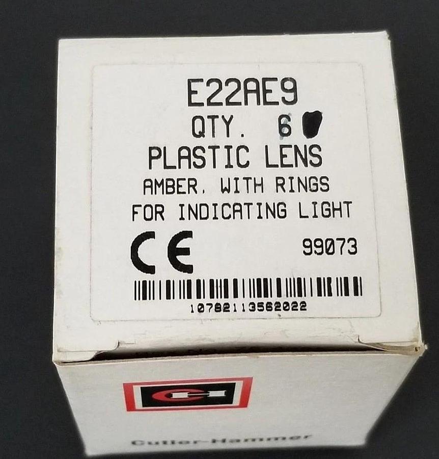 Used BOX OF 6 NEW CUTLER HAMMER E22AE9 PLASTIC LENSES AMBER FOR INDICATING LIGHT