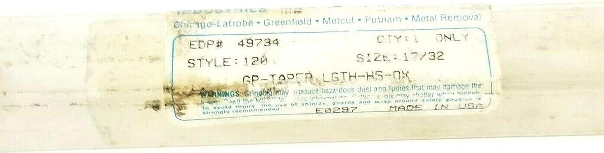 Used NEW GREENFIELD INDUSTRIES EDP# 49734 STYLE: 120 GP-TAPER BIT SIZE: 17/32