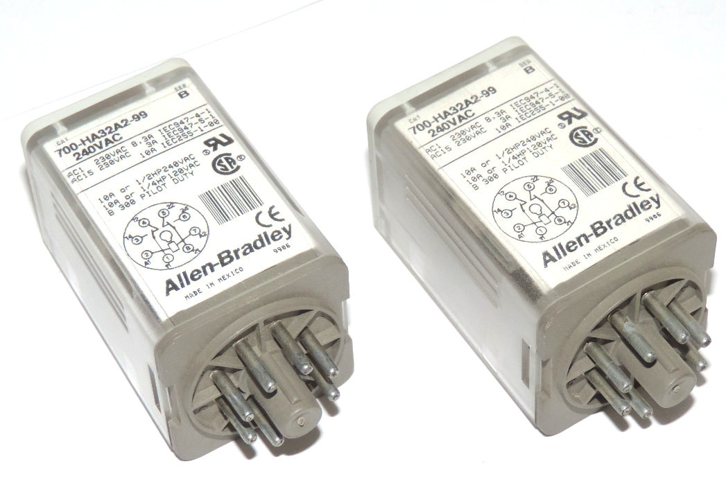 Used LOT OF 2 ALLEN BRADLEY 700-HA32A2-99 SER. B RELAYS, 10 AMP 240V 50/60HZ