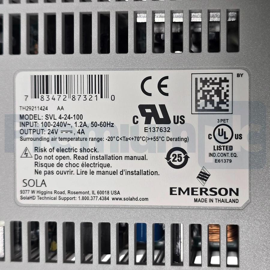 Emerson SolaHD SVL 4-24-100 Power Supply In: 100-240V Out: 24VDC 100W SVL424100