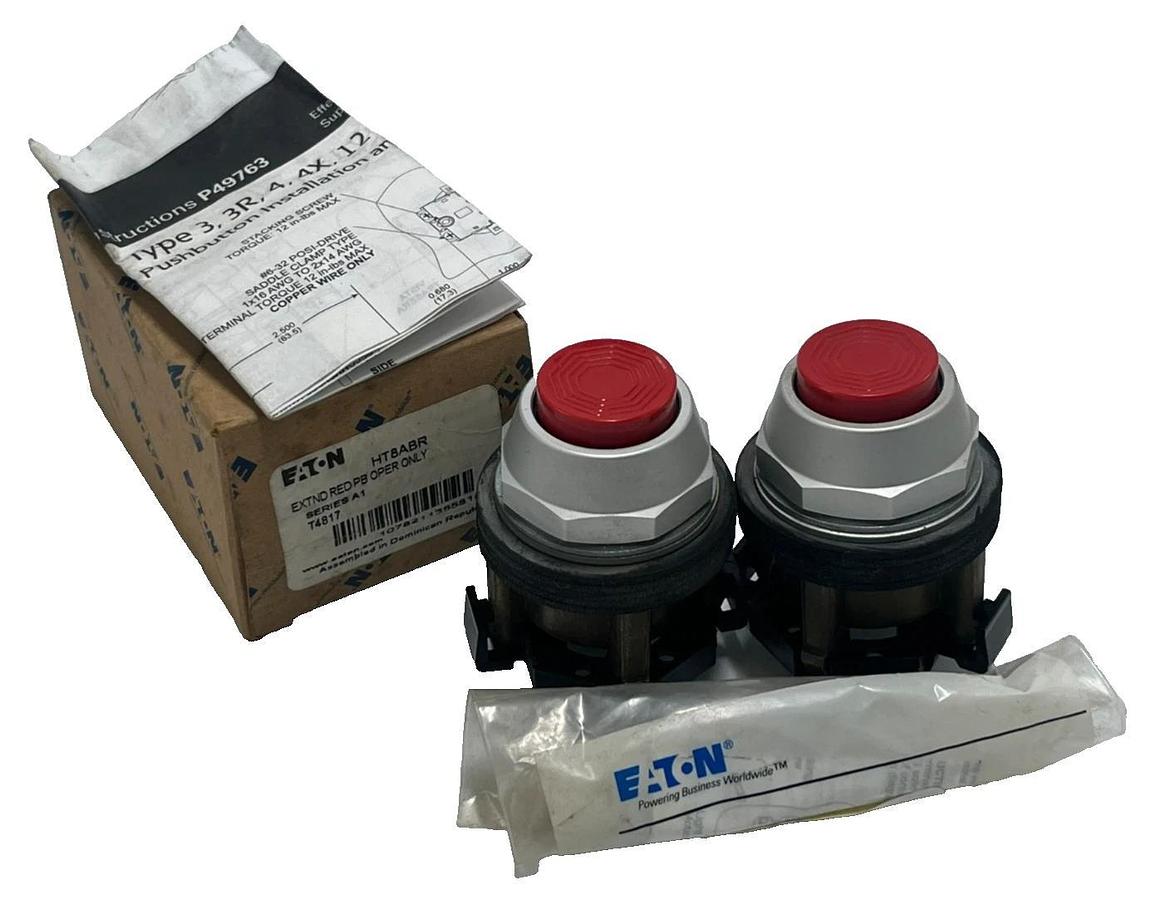 LOT OF 2 EATON HT8ABR Extended Red Pushbutton Momentary 22.5mm HT8ABR
