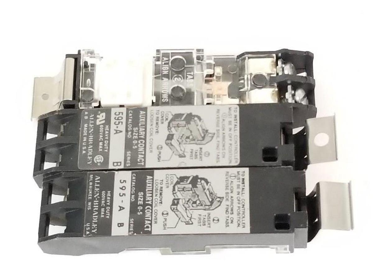 Used LOT OF 3 ALLEN BRADLEY 595-A AUXILIARY CONTACTS SIZE 0-5, 595A