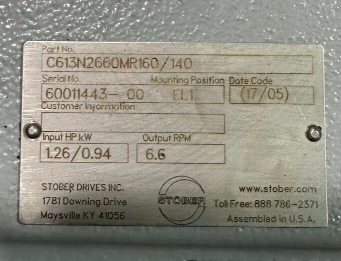 Used NEW STOBER C613N2660MR160/140 GEAR DRIVE MV0000046148 1.26HP/0.94kW 6.6RPM