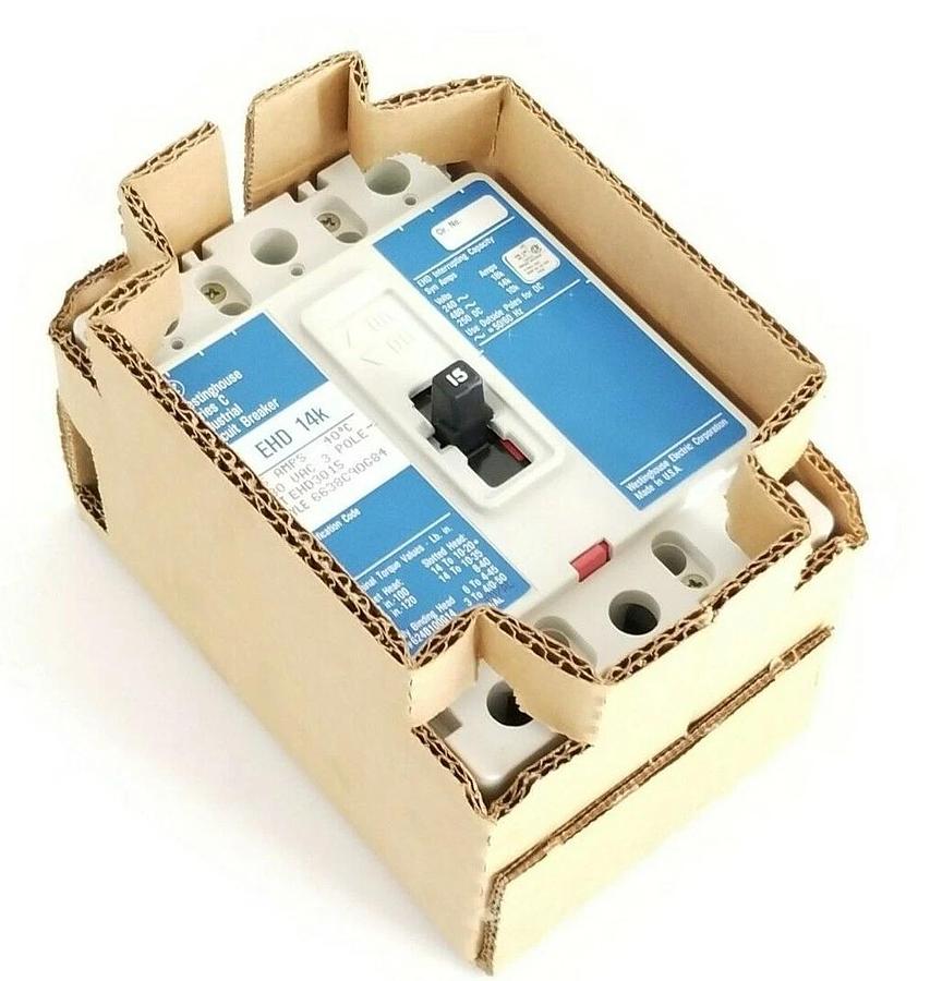 Used NIB WESTINGHOUSE EHD3015 CIRCUIT BREAKER 15A 480VAC 3P W/ 624B100G14 KIT