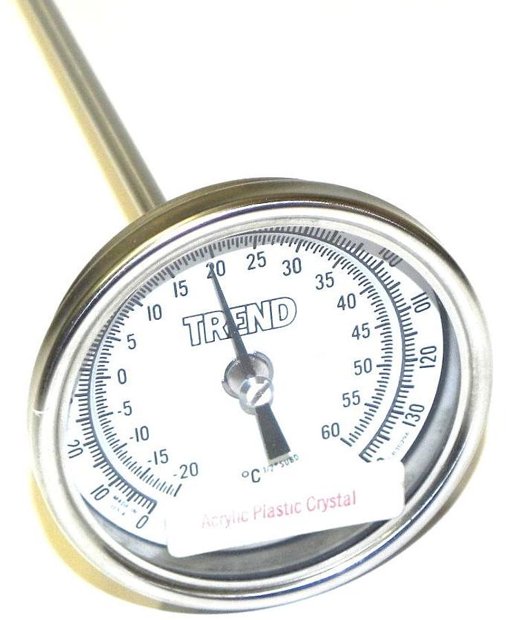 NIB TREND MODEL 30 BIMETAL THERMOMETER CONN. 1/2'' NPT STEM: 18'' RANGE: 0/140F