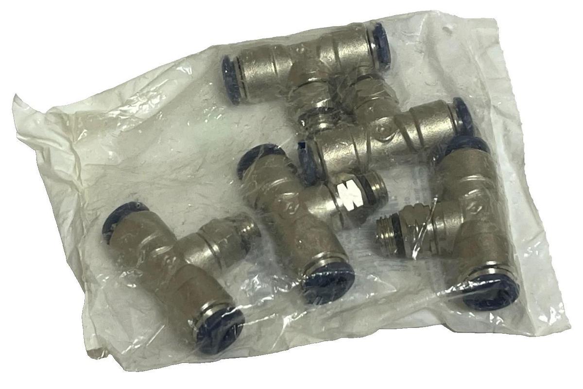 Used QTY: 5 - Aignep 87210-06-04 Swivel Branch Tee 3/8" Tube x 1/4" NPT Uni Thread