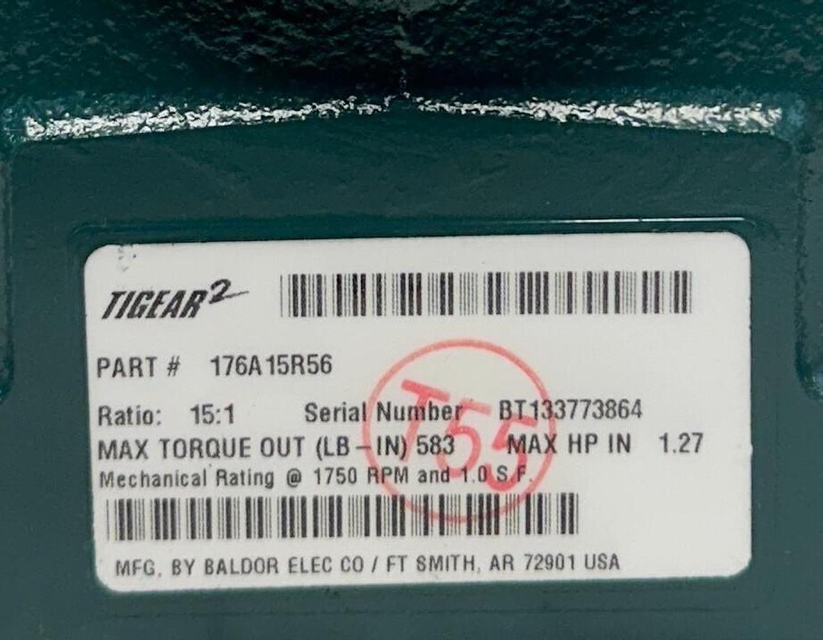 Used DODGE 176A15R56 TIGEAR-2 REDUCER-EXT O/P SHAFT 15:1 RATIO 1.27HP MAX NSMP