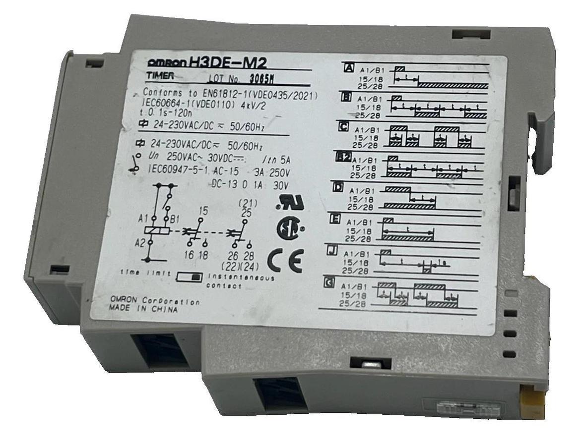 Used Omron H3DE-M2 Multi-Function Timer Relay 24-230V AC/DC DPDT DIN Rail Mount