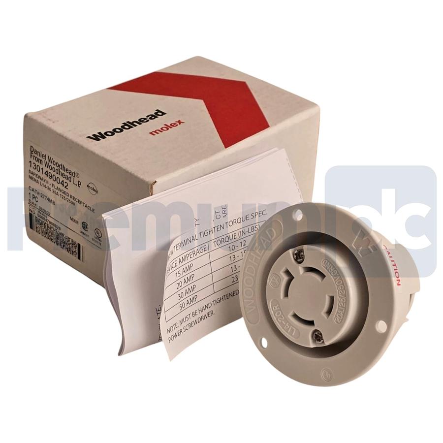 Used Woodhead 2774MB Safeway Flanged Receptacle NEMA L14-20 20A 125/250V 1301490042