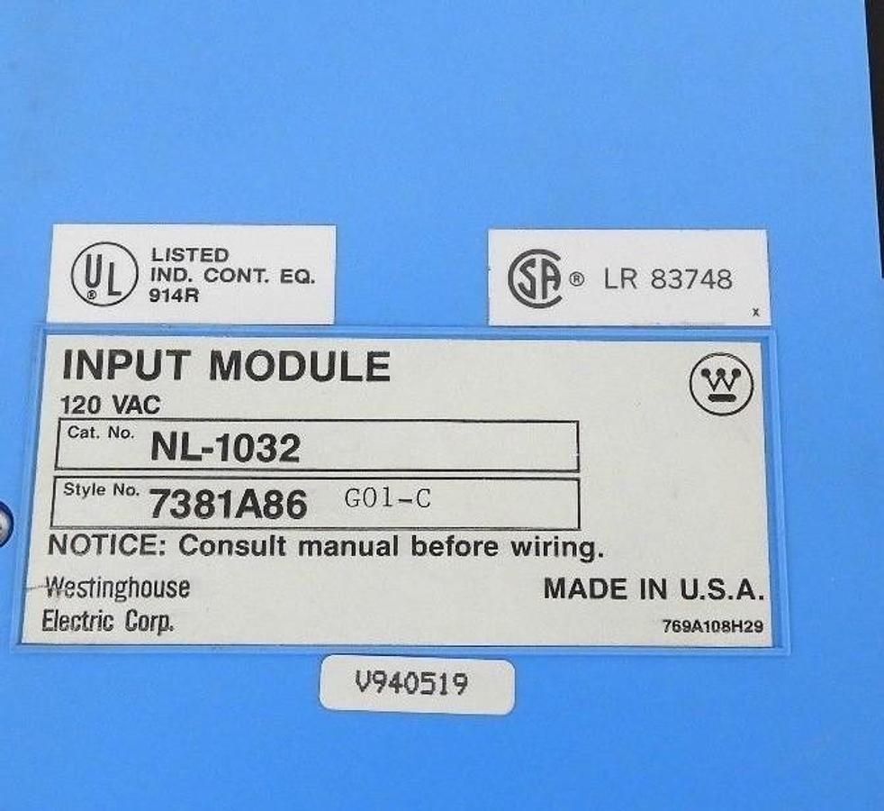 Used WESTINGHOUSE NL-1032 INPUT MODULE STYLE: 7381A86 G01-C, 120VAC - REPAIRED
