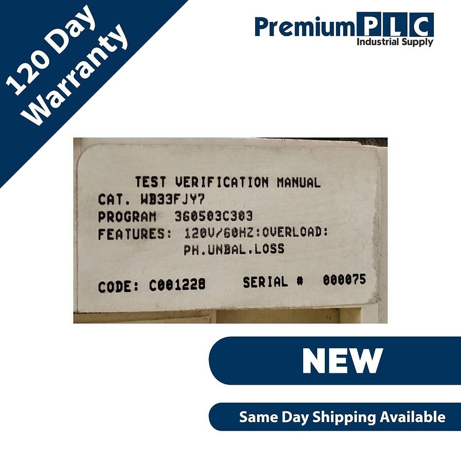 Used NEW CUTLER HAMMER WB33FJY7 SIZE 3 STAND ALONE RELAY 2A95040E06 MODEL: E.001