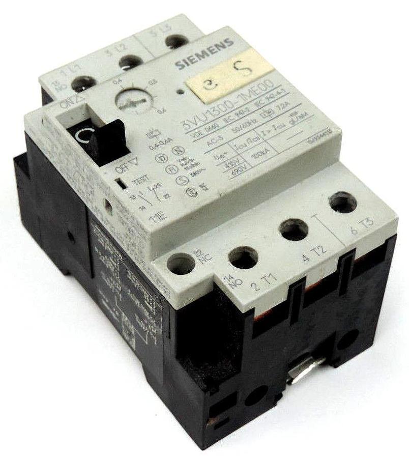 Used SIEMENS 3VU1300-1ME00 MANUAL MOTOR STARTER 3VU13001ME00, 0.4-0.6A, 3-POLE