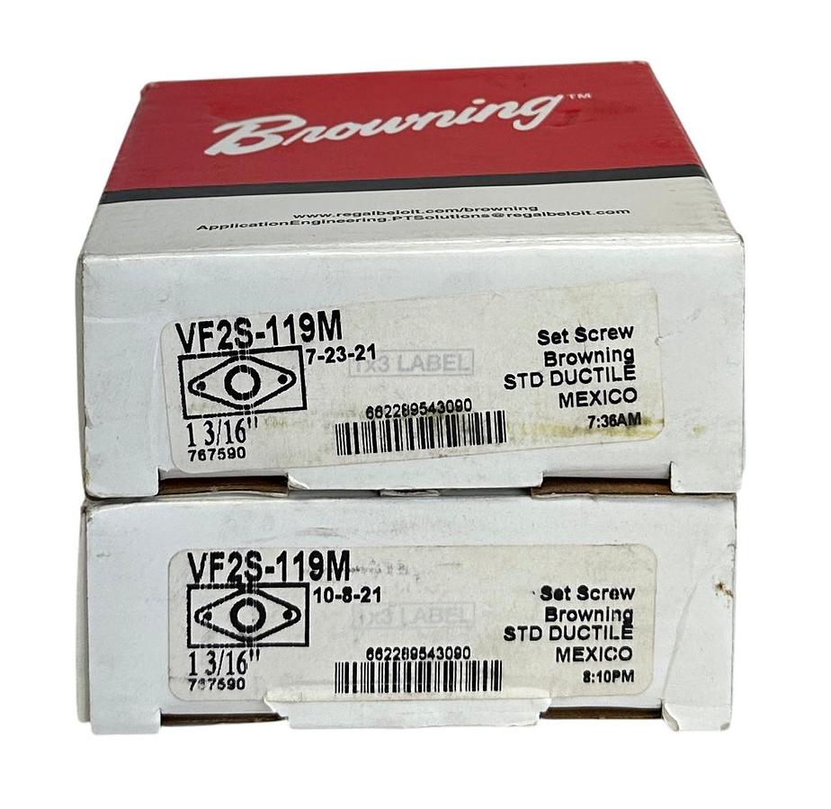 Used 2 BROWNING VF2S-119M / 767590 2-BOLT FLANGE MOUNT BEARINGS 1-3/16'' NSMP