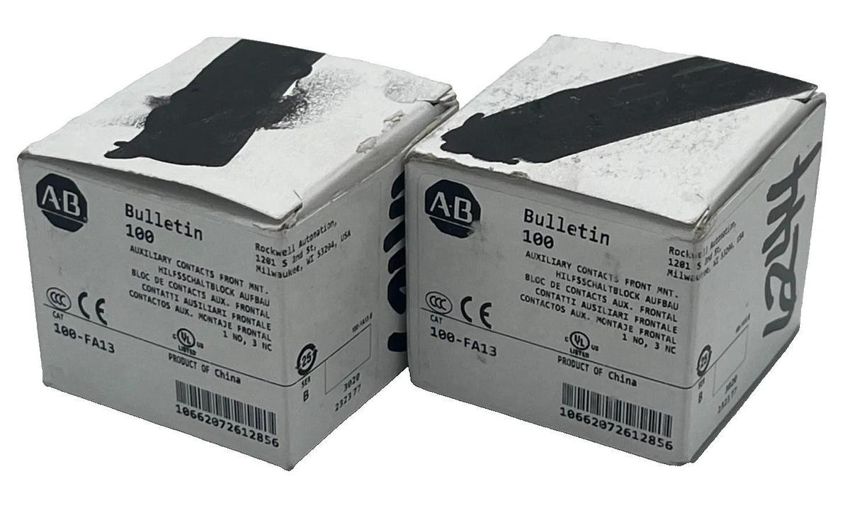 (2) Allen Bradley 100-FA13 Auxiliary Contact Block Front Mount 3 NO 1 NC, NSMP