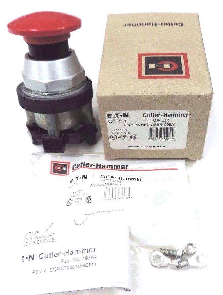 NIB CUTLER-HAMMER HT8AER MUSHROOM PUSHBUTTON RED SER. A1 W/ HT8GR1