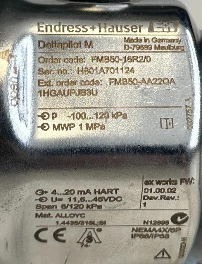 Refurbished ENDRESS+HAUSER FMB50-16R2/0 / FMB50-AA22QA1HGAUPJB3U Deltapilot M HART REPAIRED