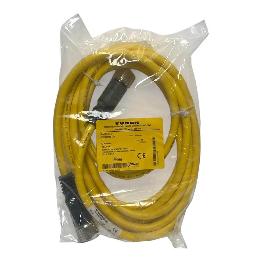 Used Turck CSM CKM 19-19-5 Multifast Cable M23 Male-Female 5m Double-Ended #U4703-79