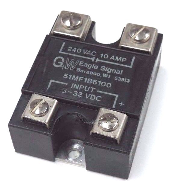 Used EAGLE SIGNAL 51MF1B6100 SOLID-STATE RELAY IN 3-32 VDC OUT 240VAC/10AMP