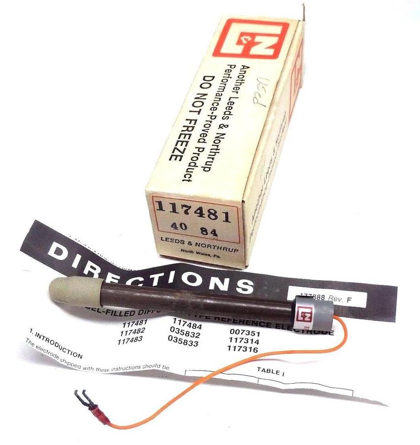 Used LEEDS & NORTHORUP 117481 PH MEASURING ELECTRODE GEL FILLED DIFFUSION TYPE